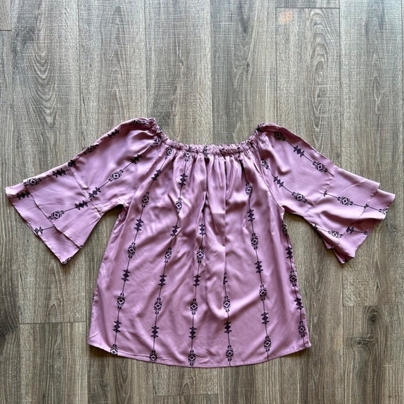 NWT Lascana Women's 14 Purple Off-the-Shoulder Bohemian Blouse Flutter Sleeves - Picture 8 of 9